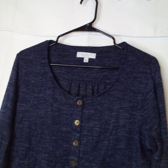 New Directions Shirt Women L Long Roll Tab Sleeve Pleated Top Button Blue - Picture 9 of 16
